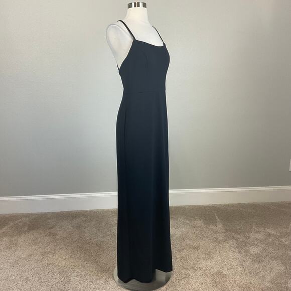 Black Beaded Backless Long Evening Gown Size 10 Nightway Sleeveless Thigh Slit - Picture 5 of 13